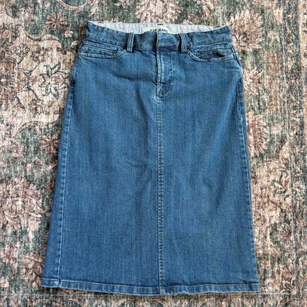 Vintage Gap Jeans Denim Midi Skirt Size 6 Y2K Mom Utility Fall Boho Revival Chic